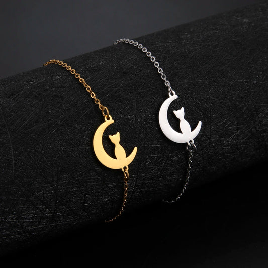 Crescent Moon Cat Bracelet