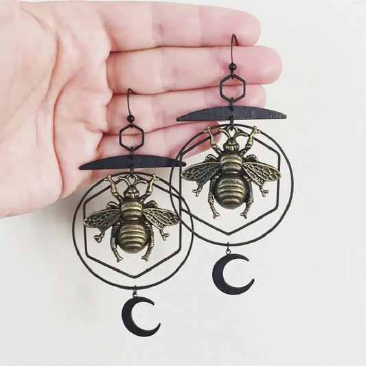 Goth Bee Moon Earrings