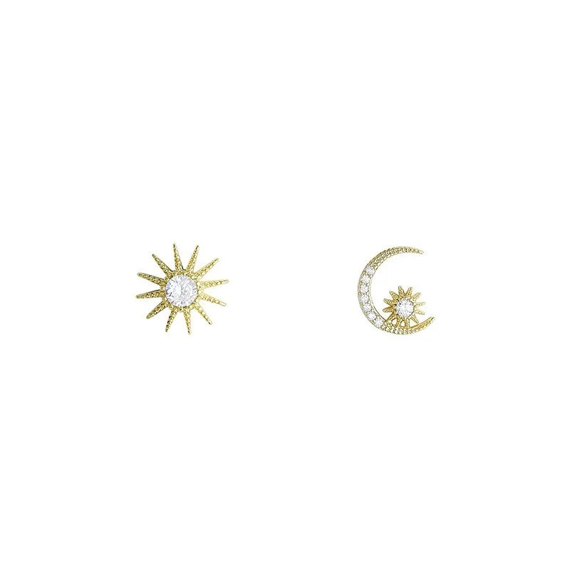 Sun Moon Asymmetrical Stud Earrings