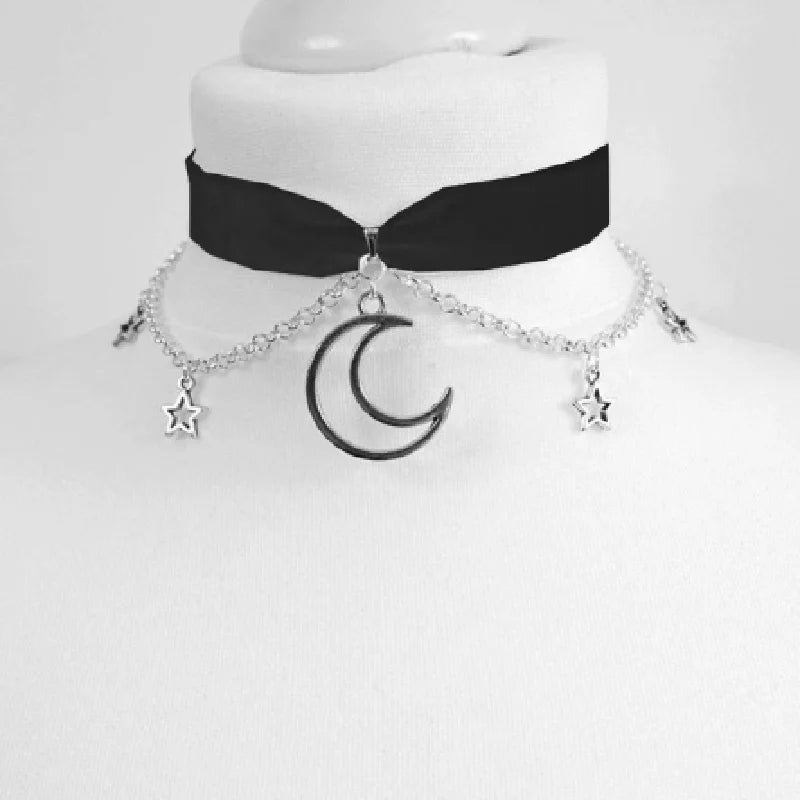 Crescent Moon and Stars Choker