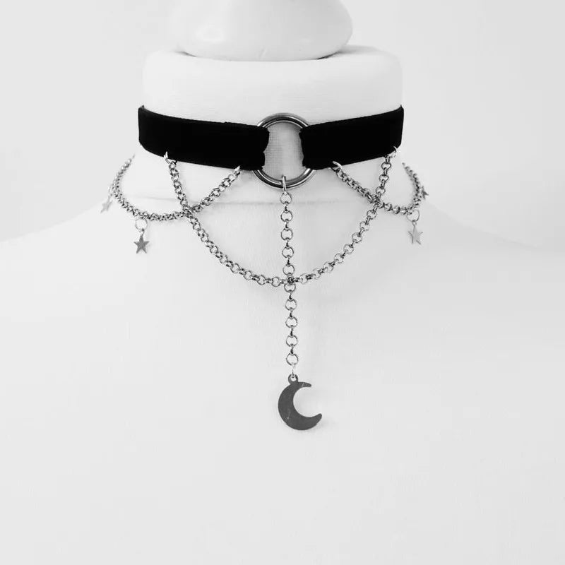 Crescent Moon and Stars Choker