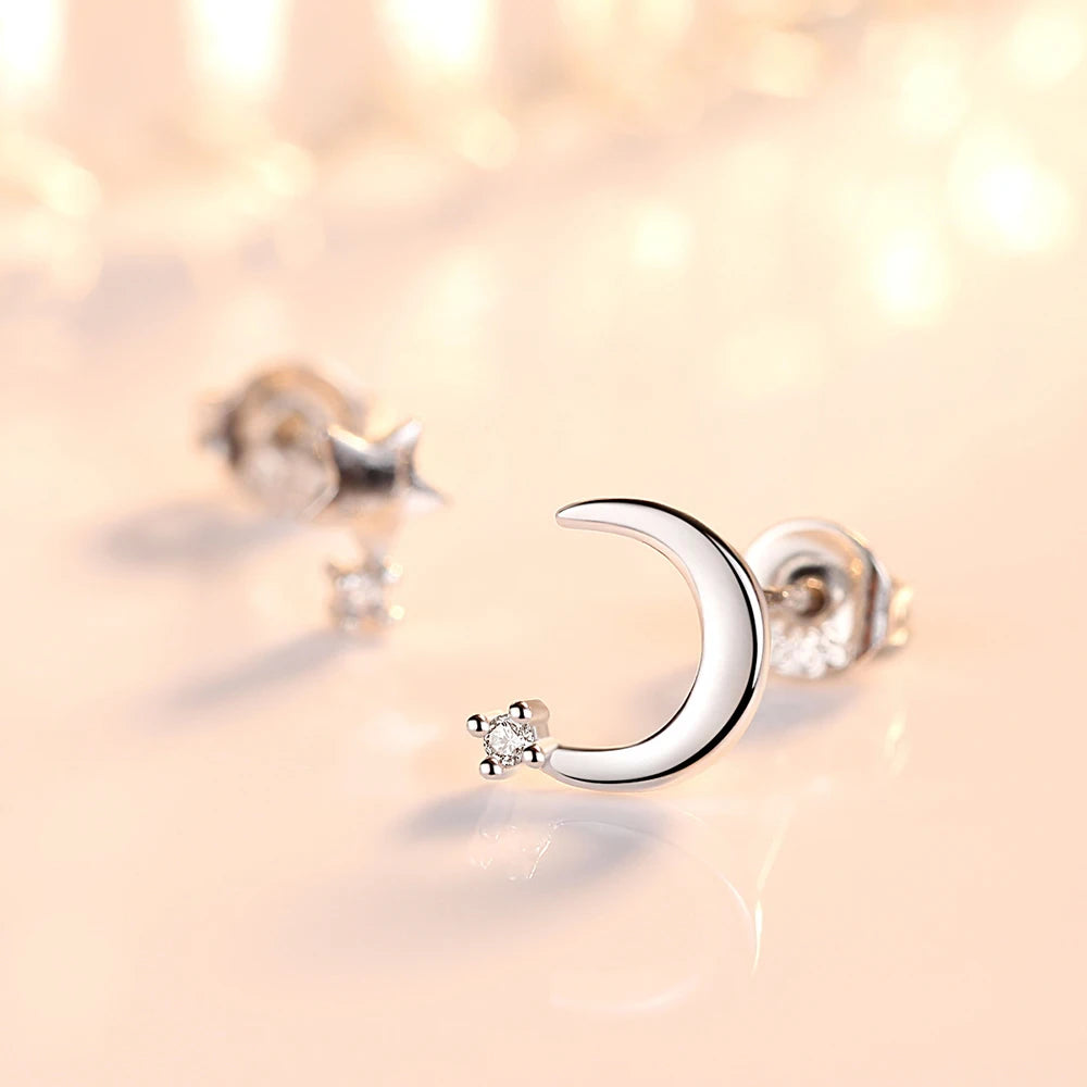 Asymmetrical Moon and Star Stud Earrings