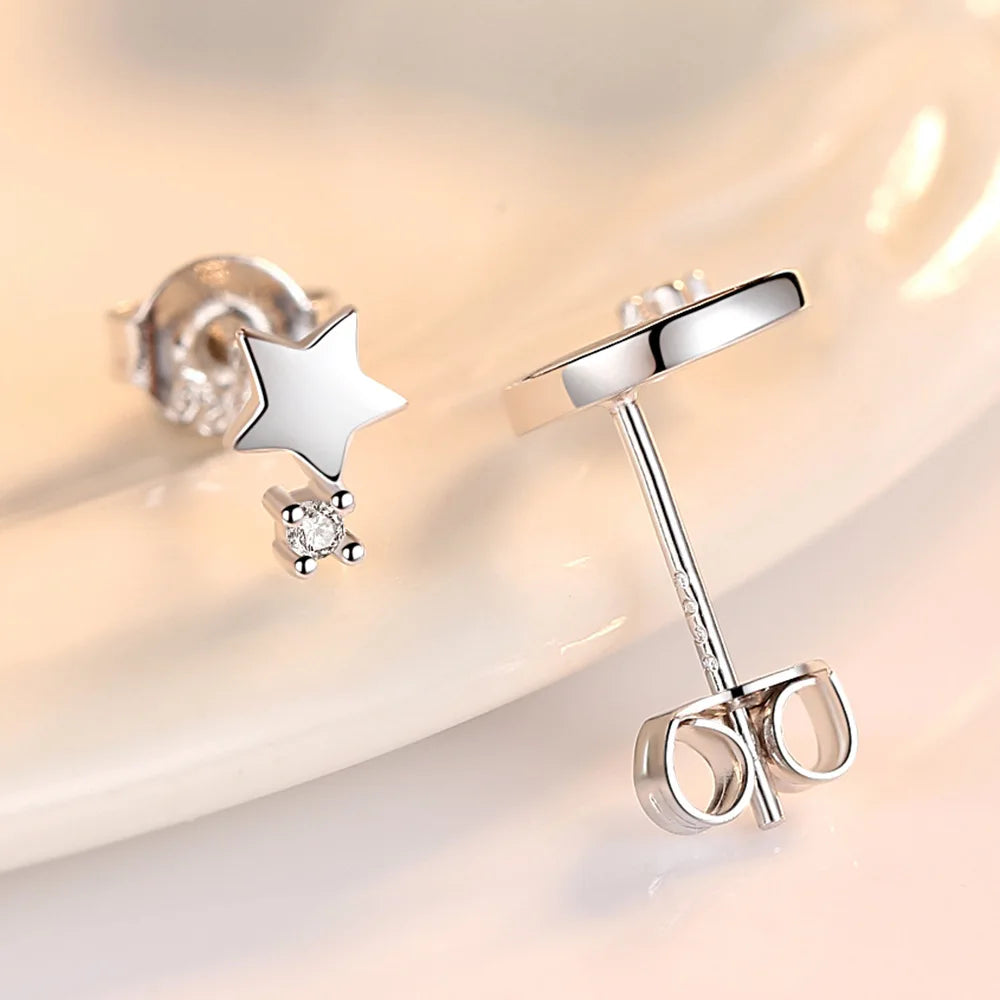 Asymmetrical Moon and Star Stud Earrings