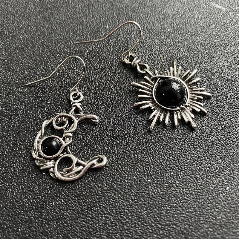 Sun And Moon Asymmetrical Earrings