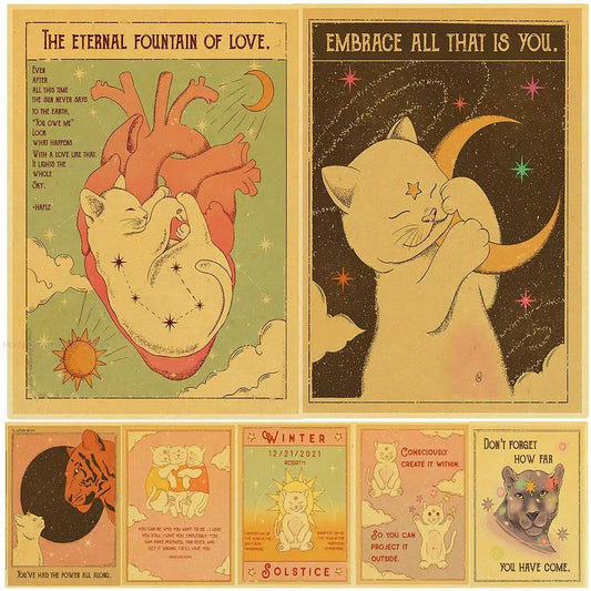 Vintage Tarot Constellation Cat Moon Posters