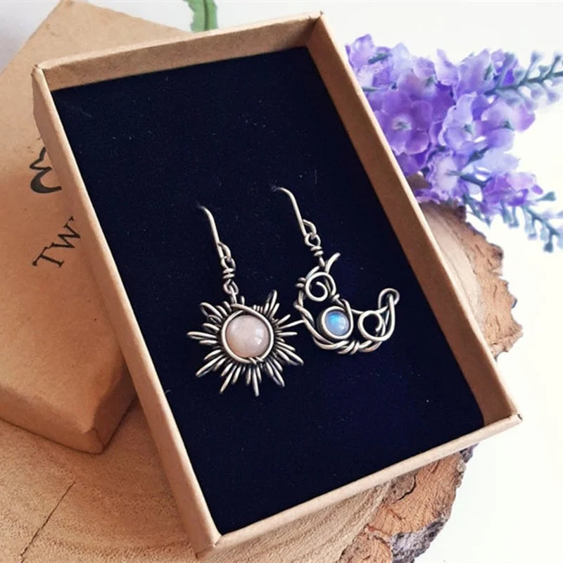 Sun And Moon Asymmetrical Earrings