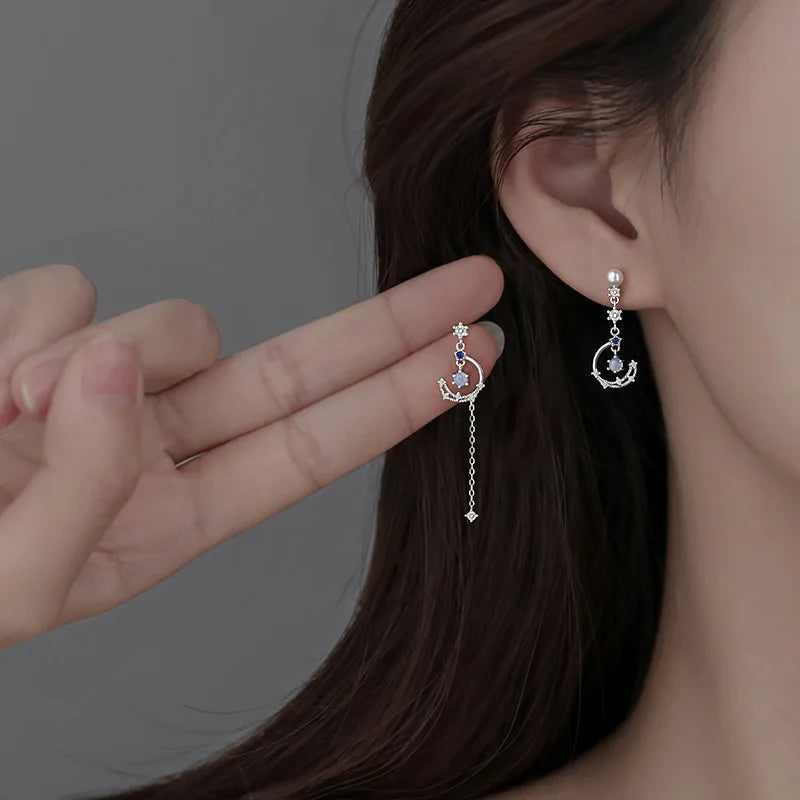 Asymmetric Crystal Moon Earrings