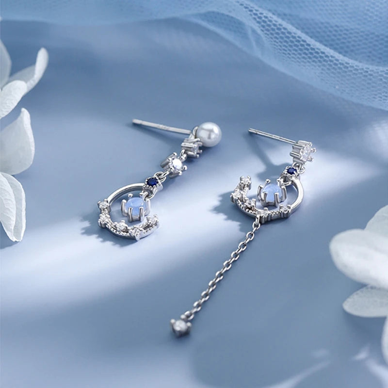 Asymmetric Crystal Moon Earrings