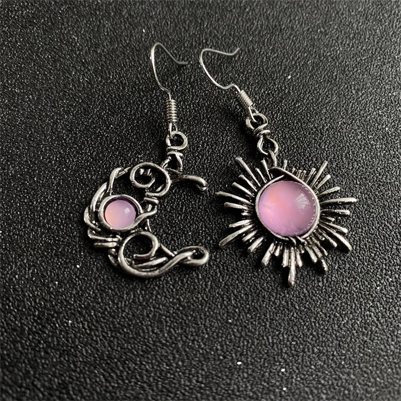 Sun And Moon Asymmetrical Earrings