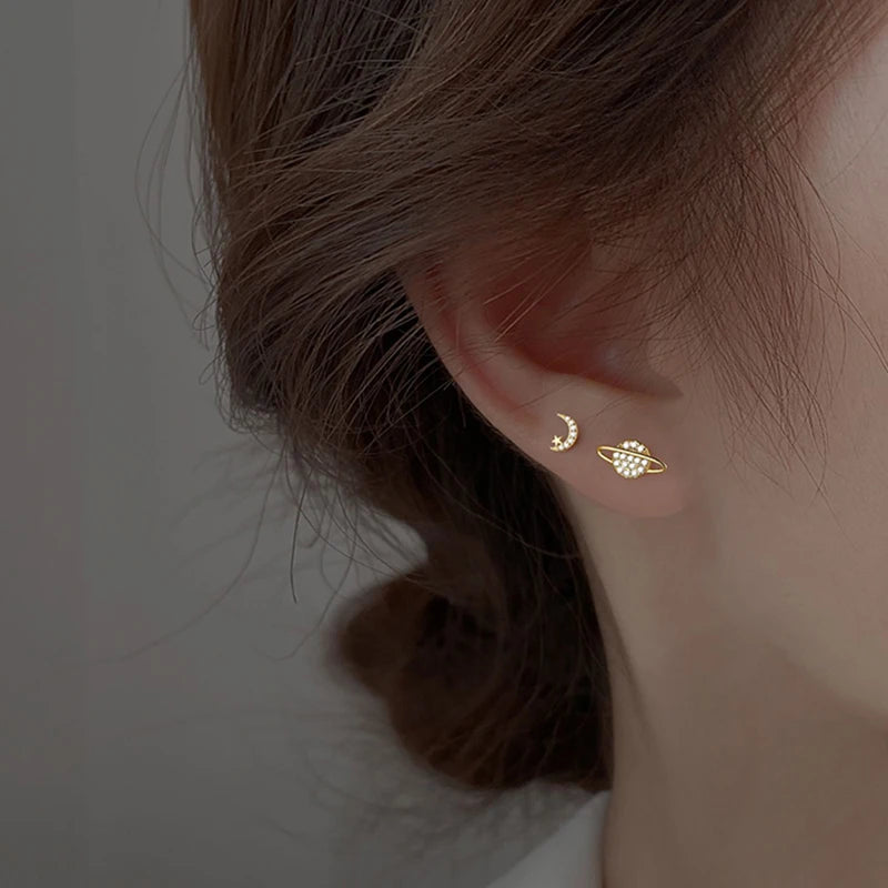 Star and Moon Stud Earrings