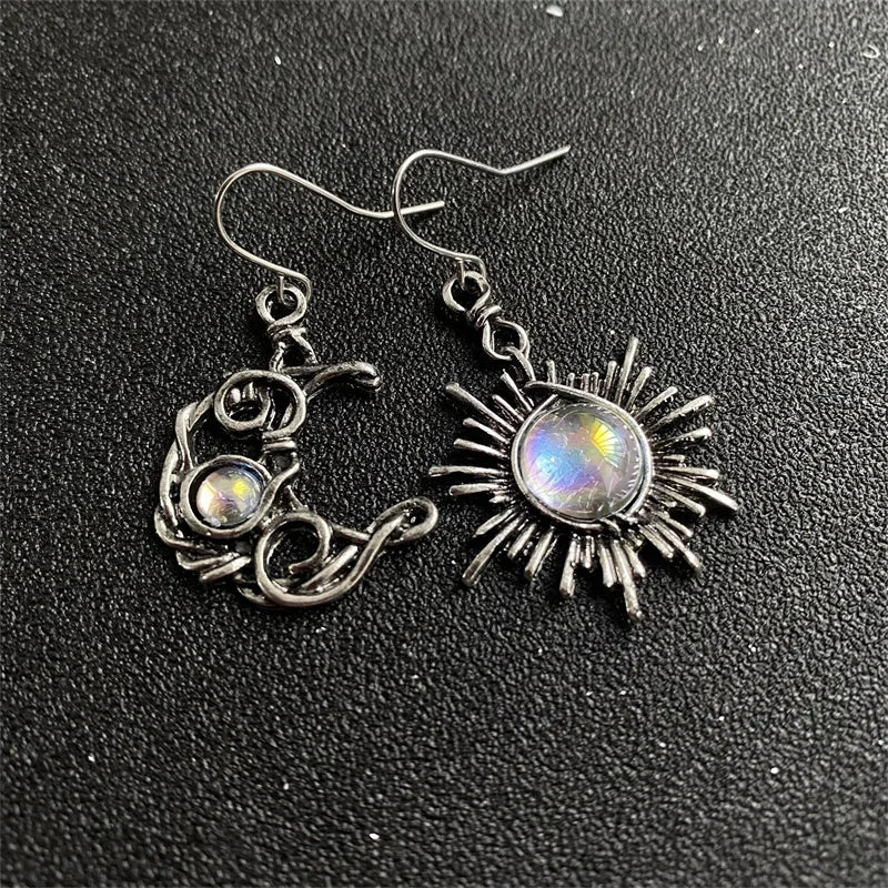 Sun And Moon Asymmetrical Earrings