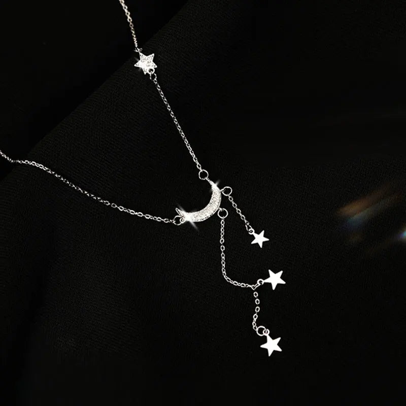 Crescent Moon and Stars Necklace